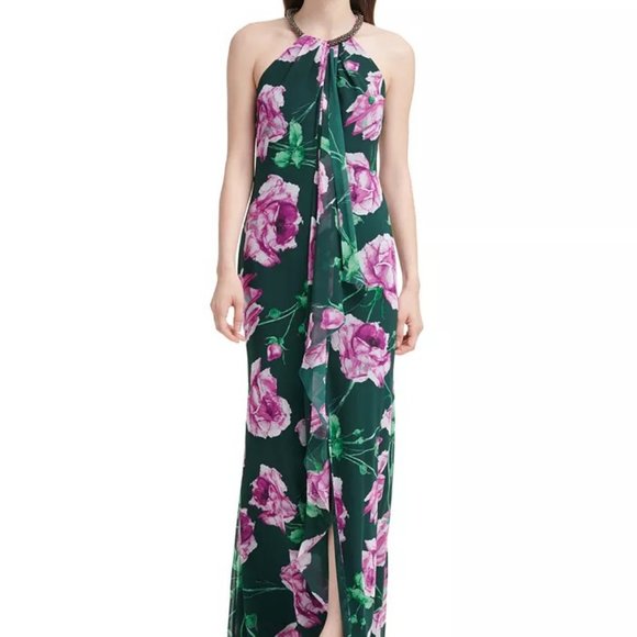 Calvin Klein Floral-Print Cascade Gown - Picture 1 of 1